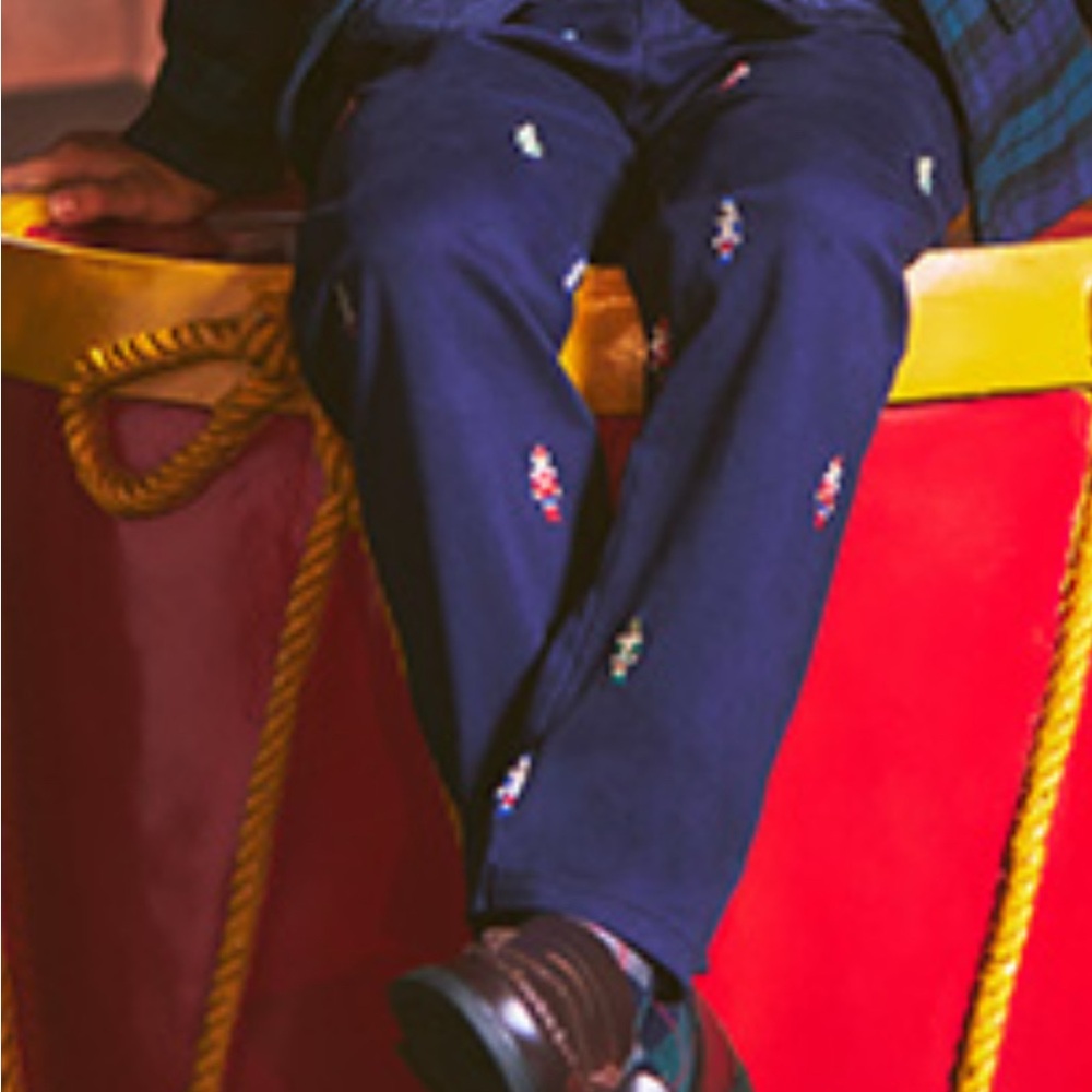 Janie and Jack Navy Chinos with Embroidery